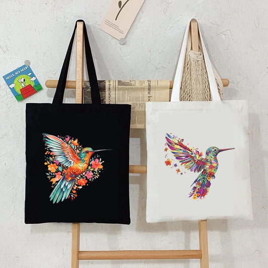 Floral Hummingbird Canvas Tote Bag