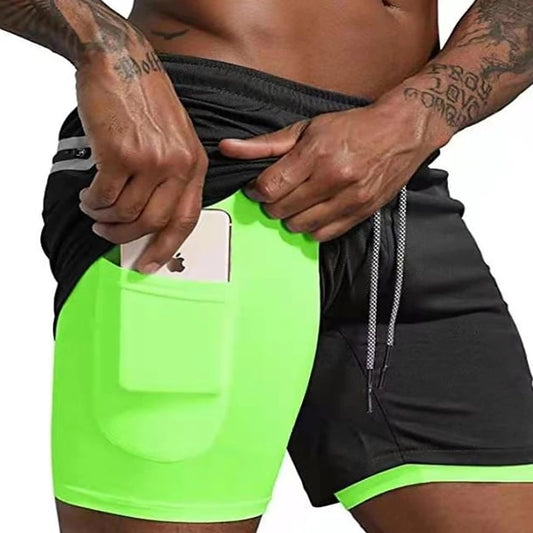 AthletiFit Moisture wicking Men's Double-deck Exercise Shorts with inside pocket